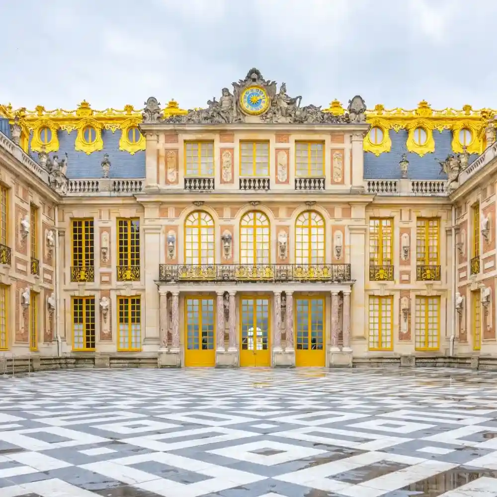 Aerial view of Versailles Palace with its gardens, France.